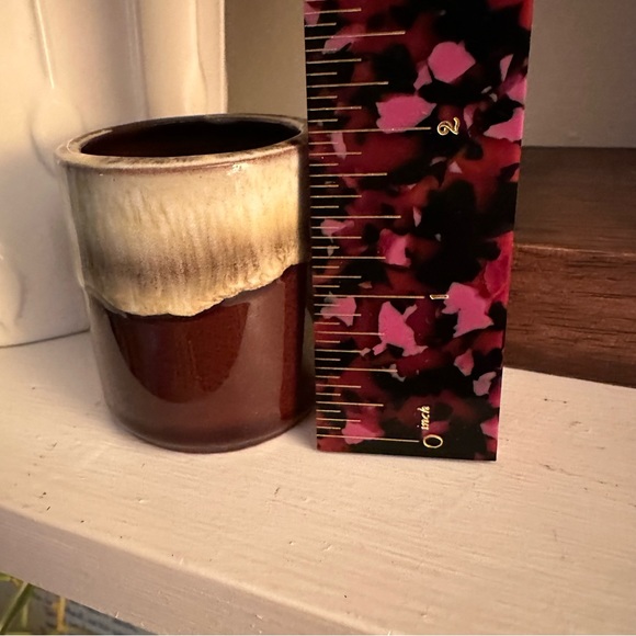 Vintage 1970s Espresso Cup - Cream Drip Glaze Over Brown Red Clay Pottery - Picture 7 of 8